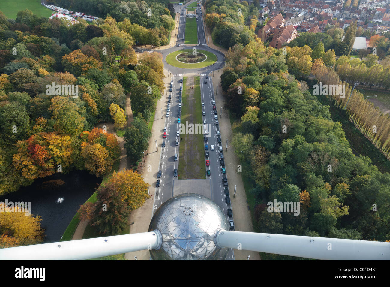 View from the Atomium in Brussels, Belgium in autumn. Stock Photo