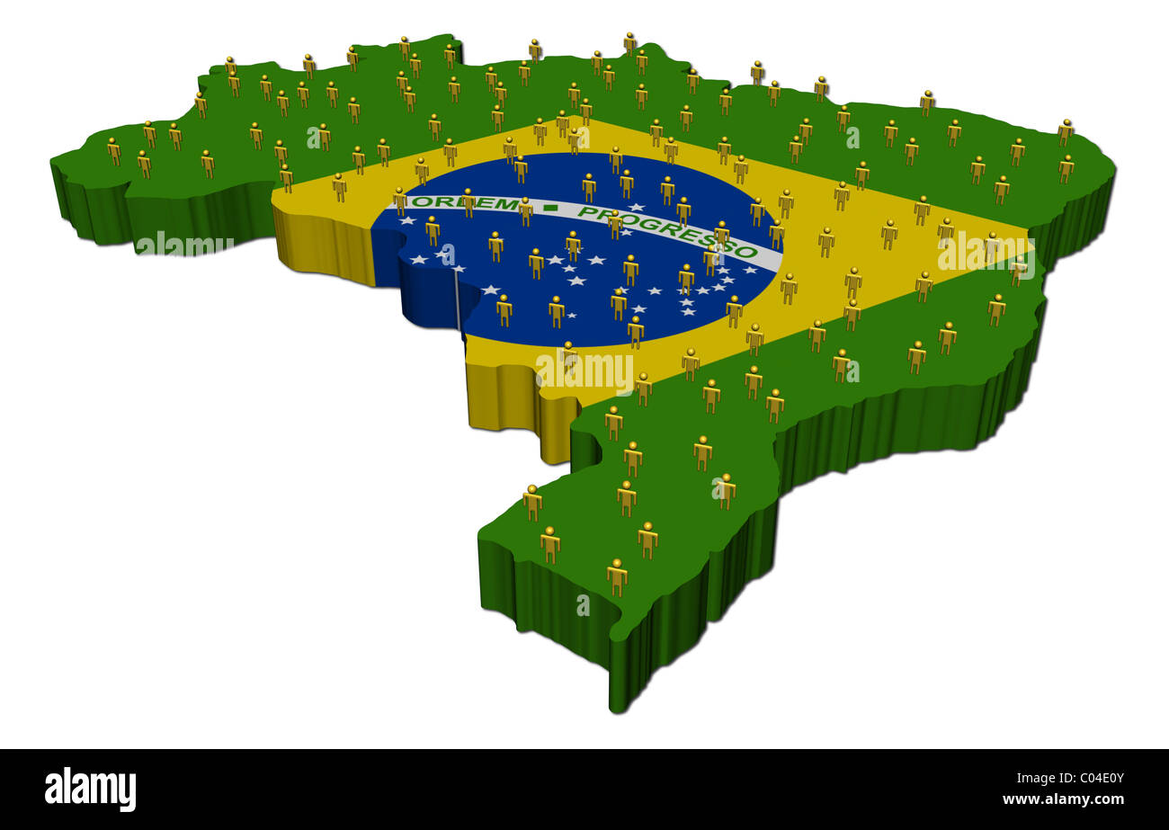 Brazil map flag with many abstract people illustration Stock Photo