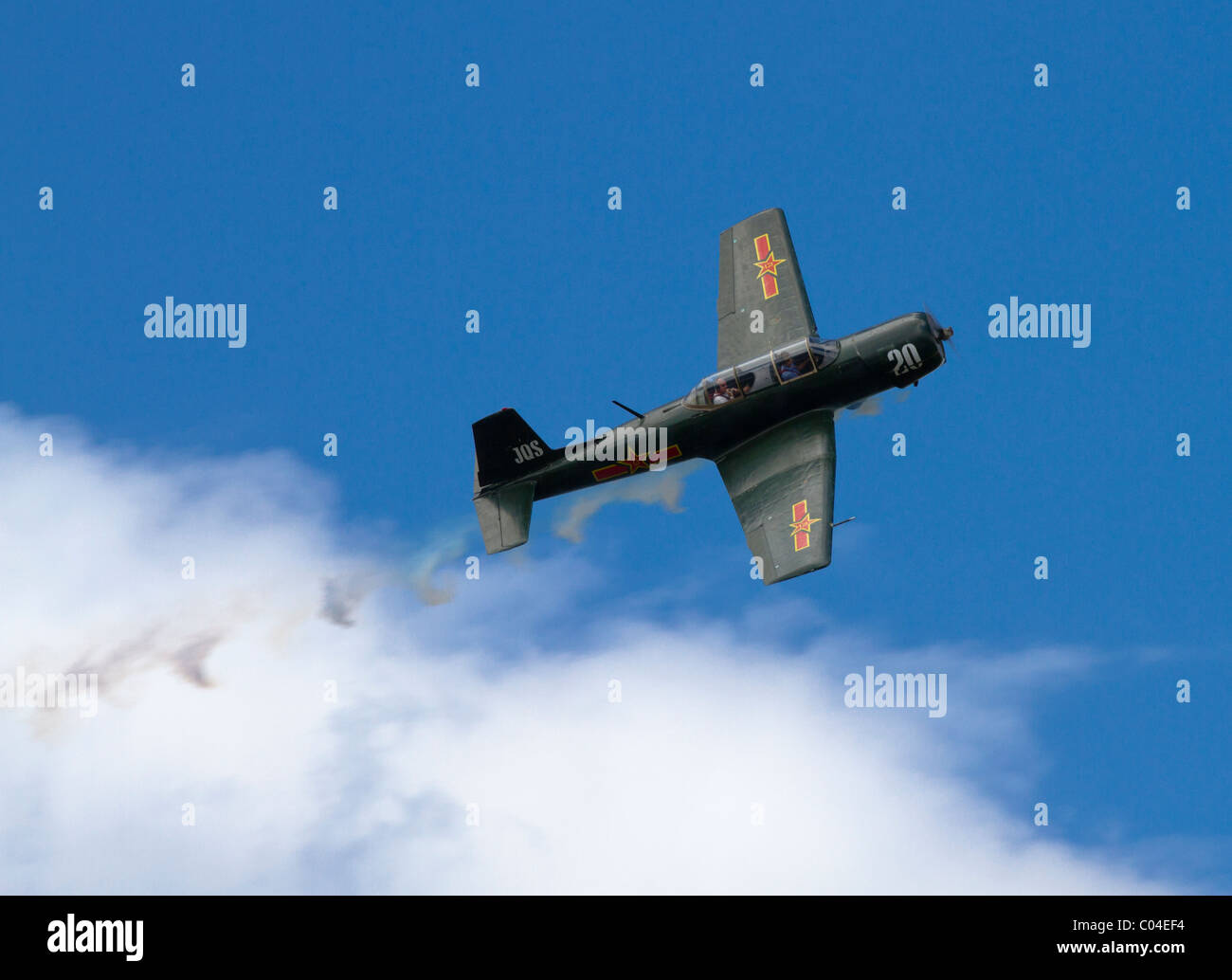 Gerry Gregg, co-founder of the NZ Marlborough Food and Wine Festival, taking a ride in a Nanchang CJ-6a fighter plane. Stock Photo