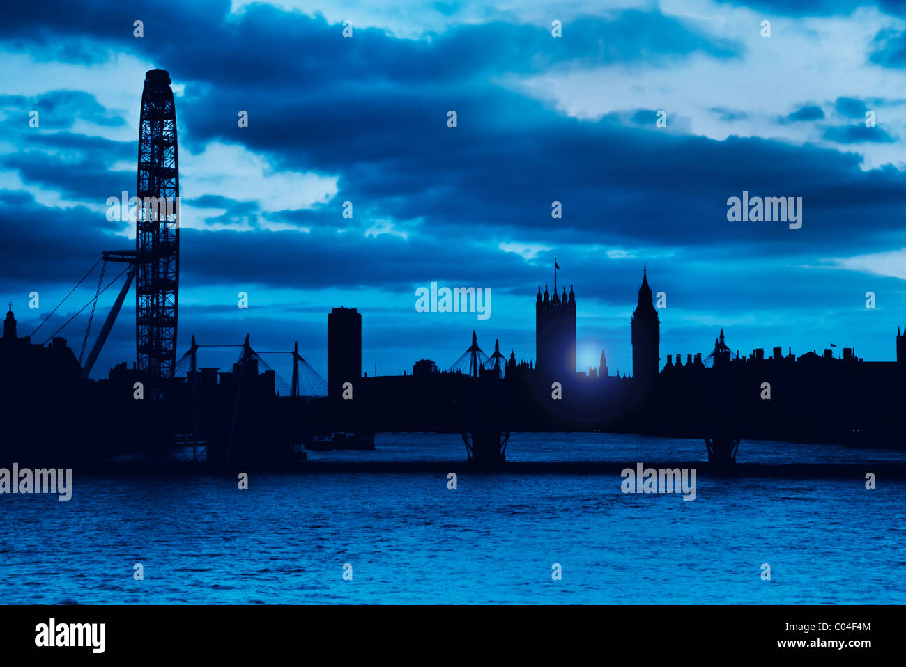 silhouette of london eye and house of parliament Stock Photo