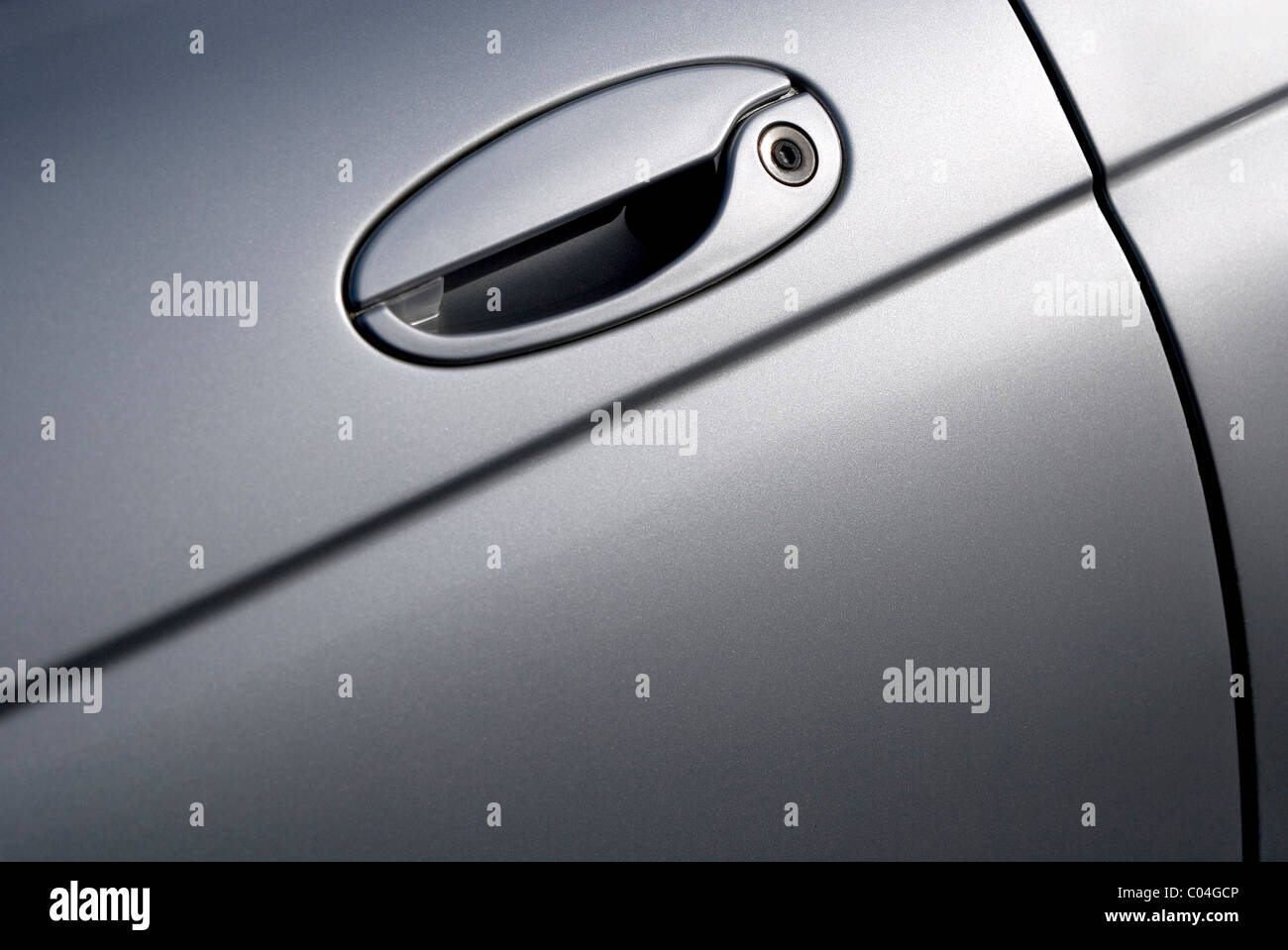 Close up of a silver car door Stock Photo