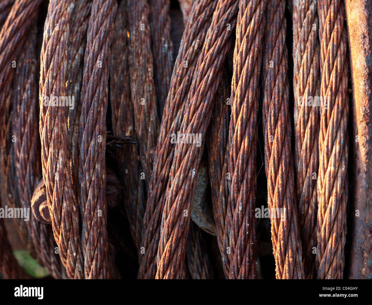 rusty steel cable on winch Stock Photo