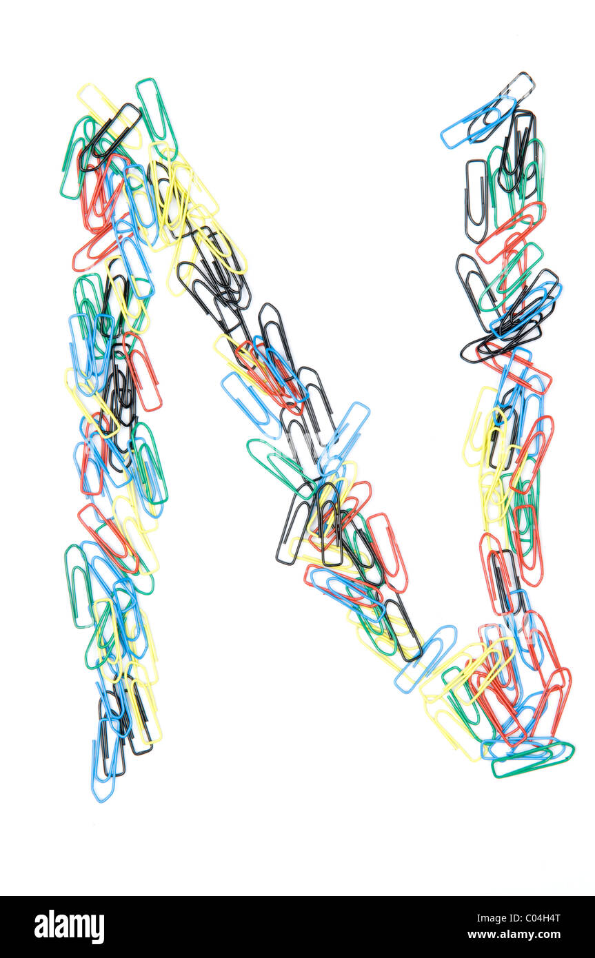 Letter N formed with colorful paperclips Stock Photo