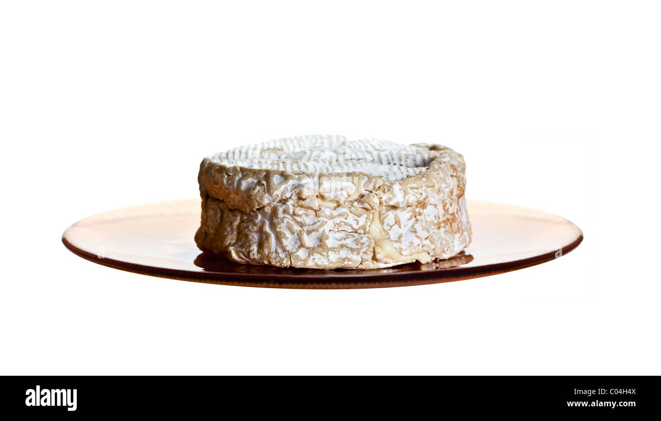 Camembert de Normandie (Normandy) isolated cut out on white, soft French raw milk cheese. Charles Lupica Stock Photo