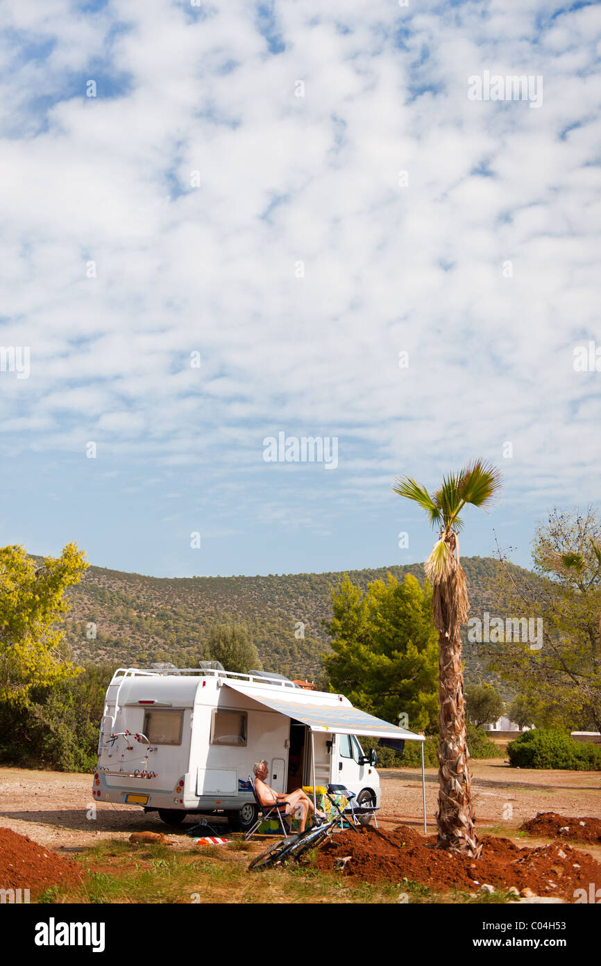 Adventure travel and freedom with mobil home Stock Photo