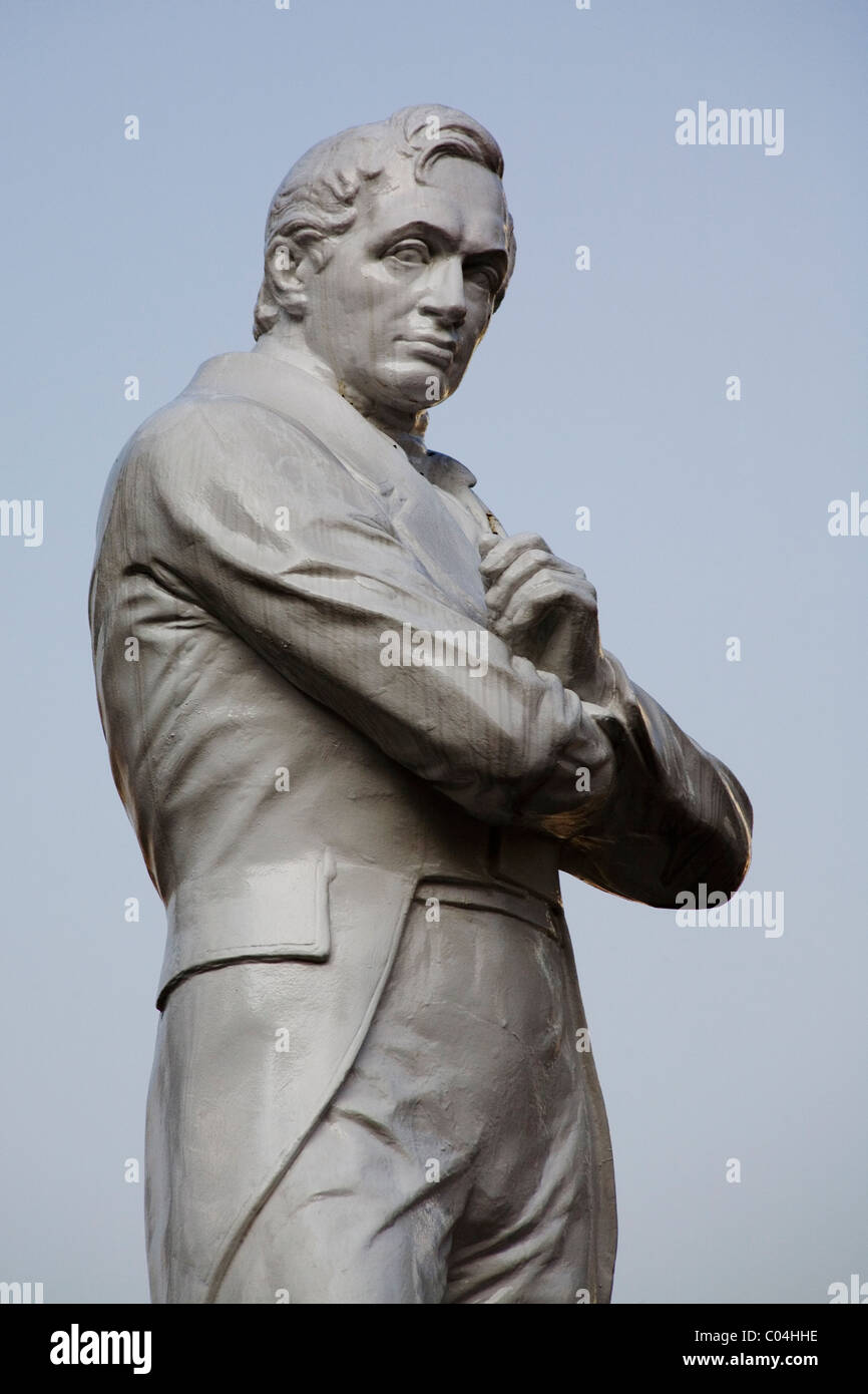Singapore Sir Stamford Raffles statue at original landing site Stock Photo