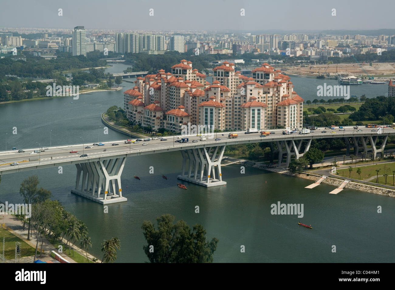 Singapore East coast parkway bridge over Kallang river from Flyer Stock
