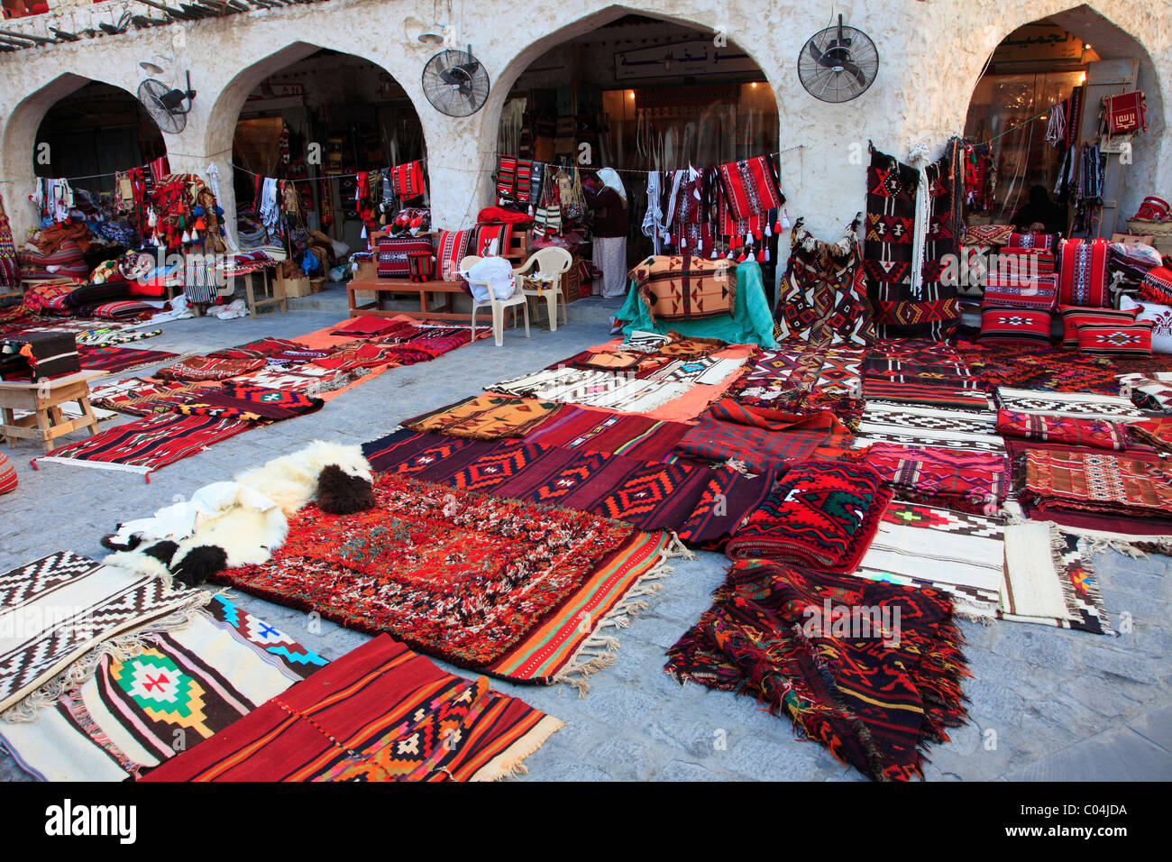 Qatar, Doha, Souq Waqif, handicraft shop, carpets Stock Photo Alamy
