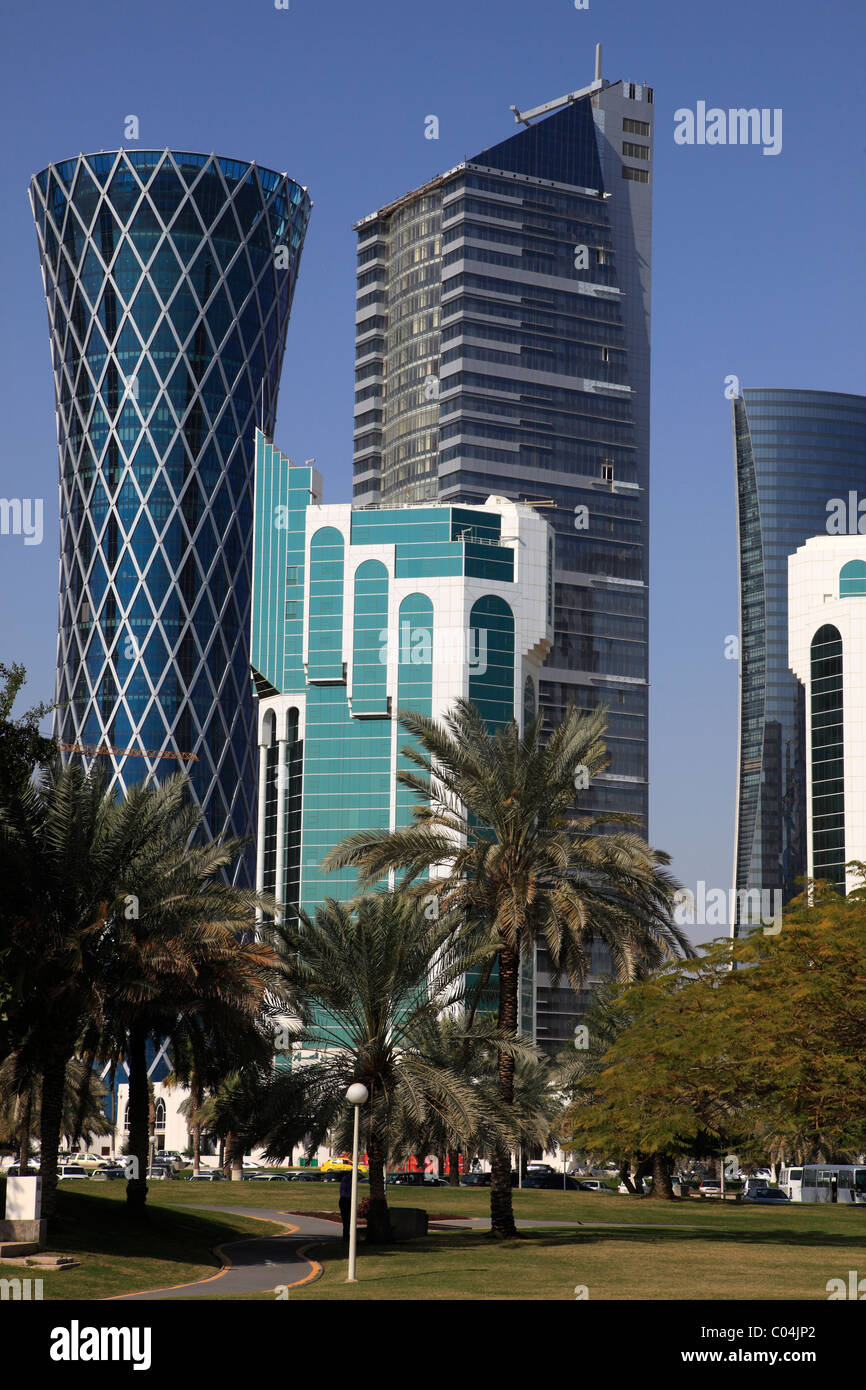 Qatar, Doha, Al Corniche Street, modern architecture, Stock Photo