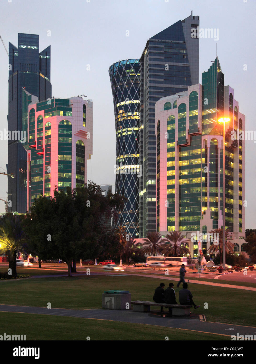 Qatar, Doha, Al Corniche Street, modern architecture, skyscrapers, Stock Photo