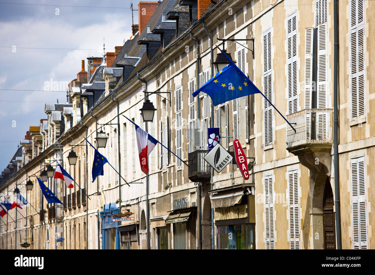 European Community and French flags in town of Richelieu in Loire Valley,  Indre et Loire, France Stock Photo - Alamy