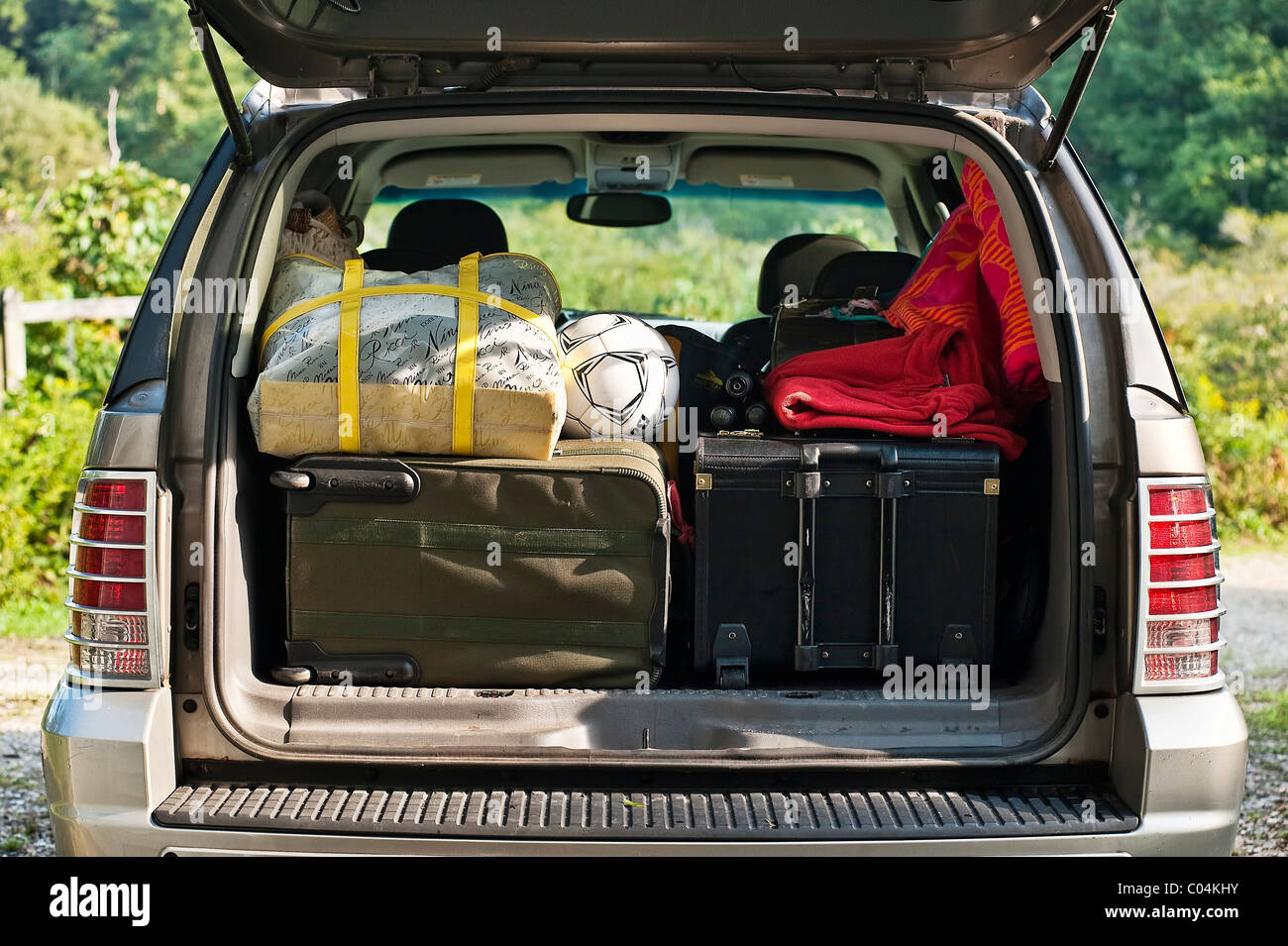 SUV packed for vacation. Stock Photo