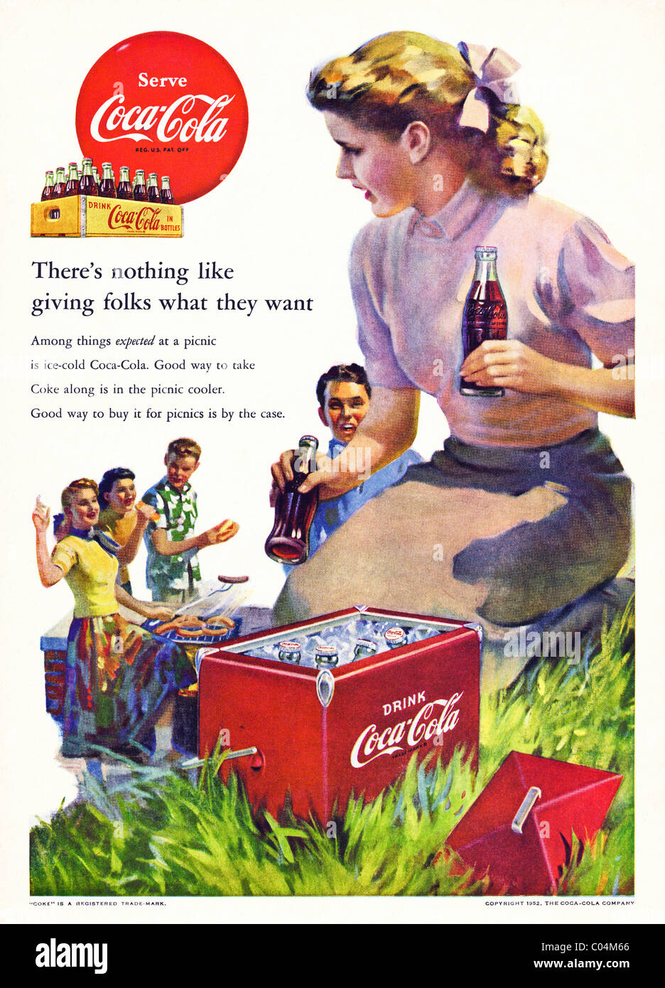 Original 1950s full page advertisement in American consumer magazine for COCA-COLA Stock Photo