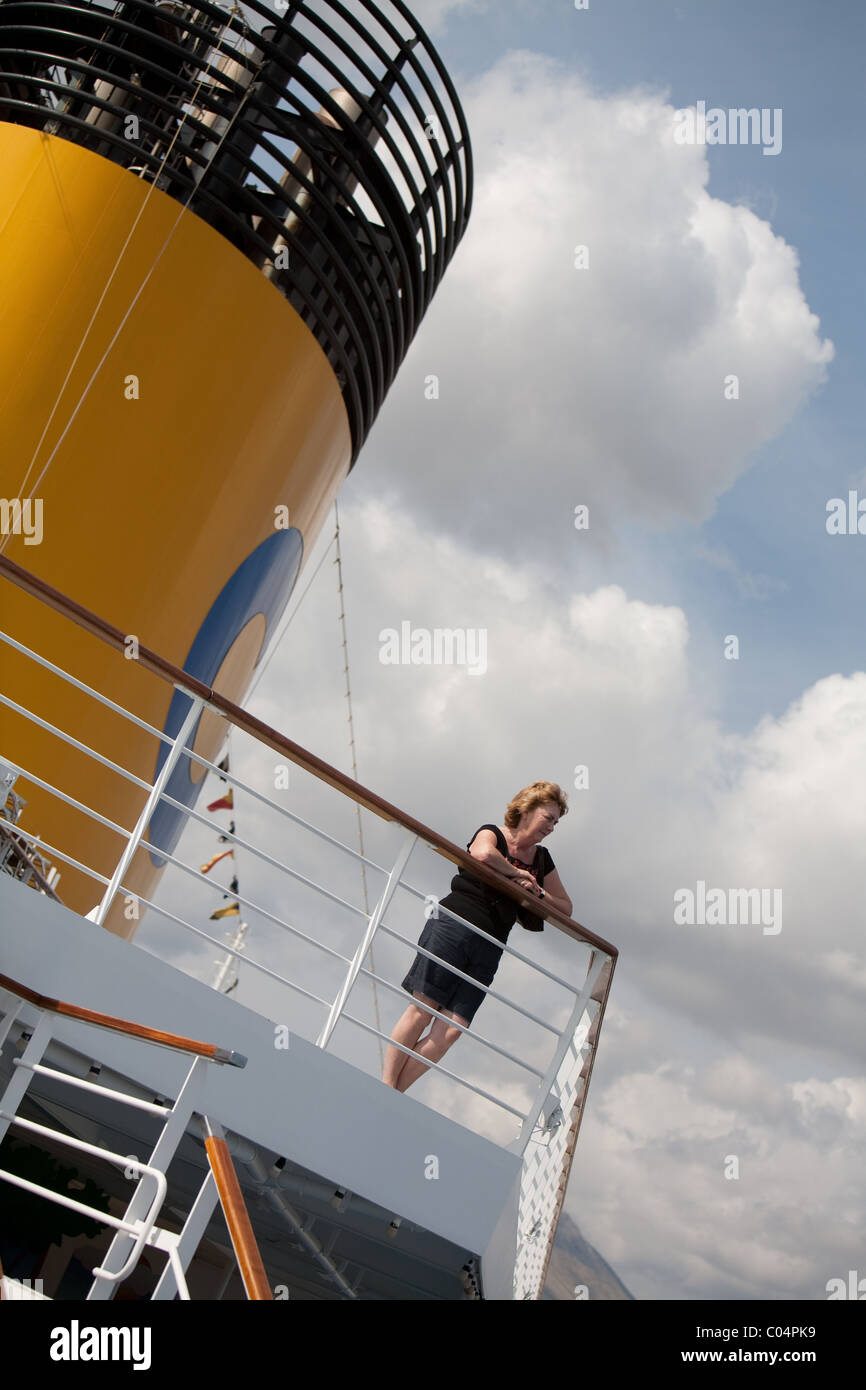 Woman Passenger on board passenger ship costa concordia. Stock Photo