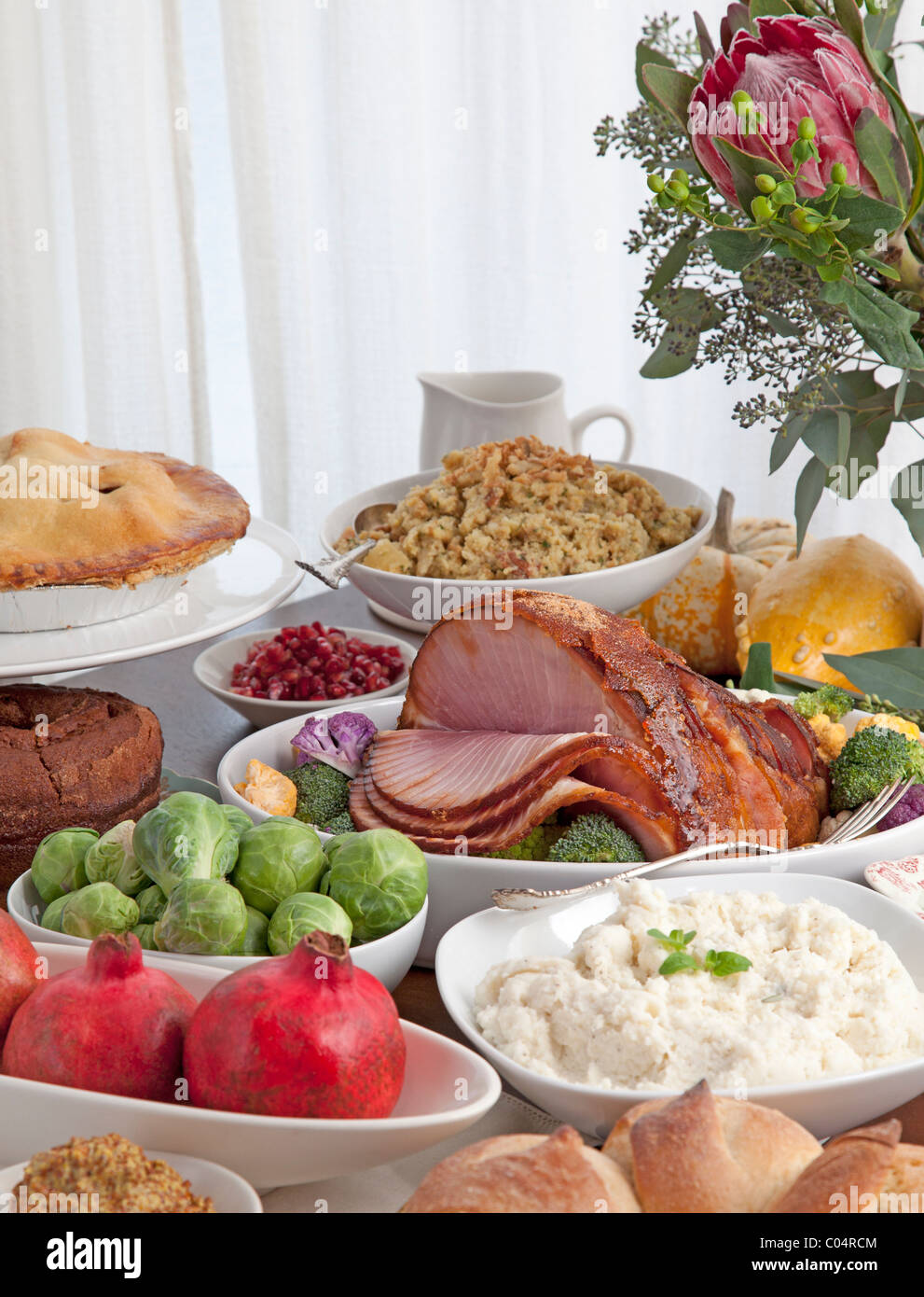 feast and holiday meal on table buffet Stock Photo