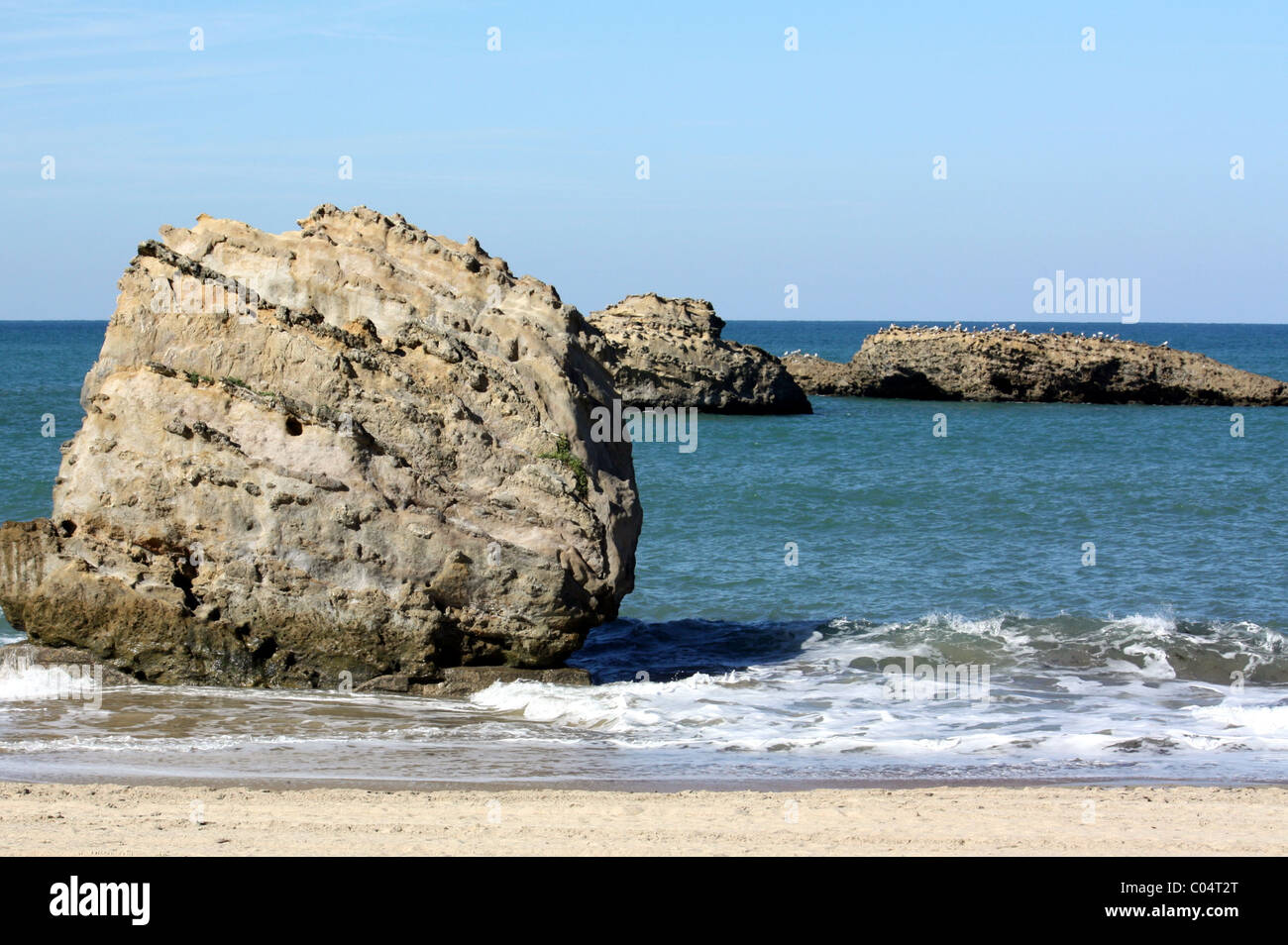 Rocks in the Atlantic Ocean in Biarritz in South-West-France in Europe Stock Photo