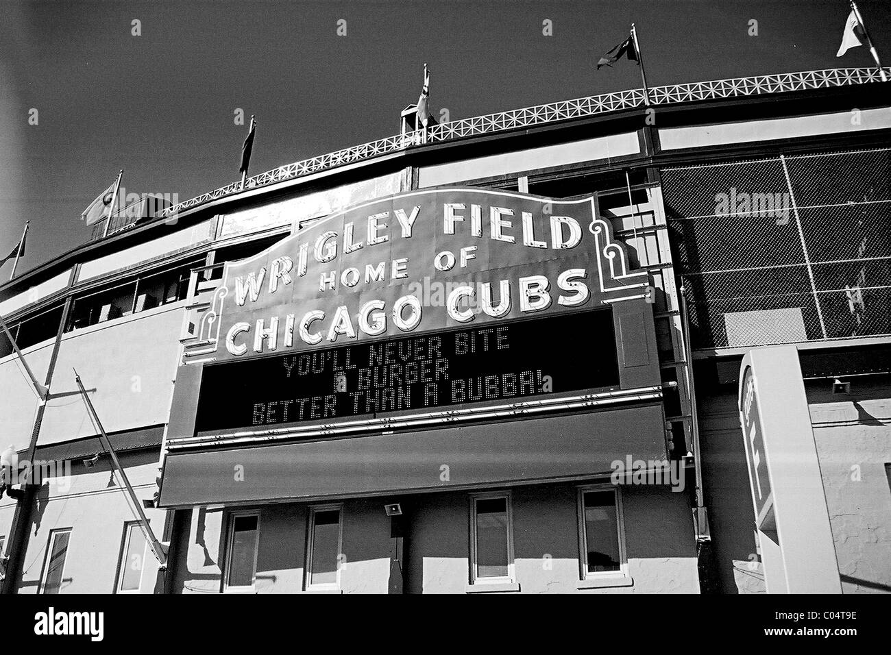 Wrigley Field, home of the Chicago Cubs, in Chicago, Illinois. Stock Photo