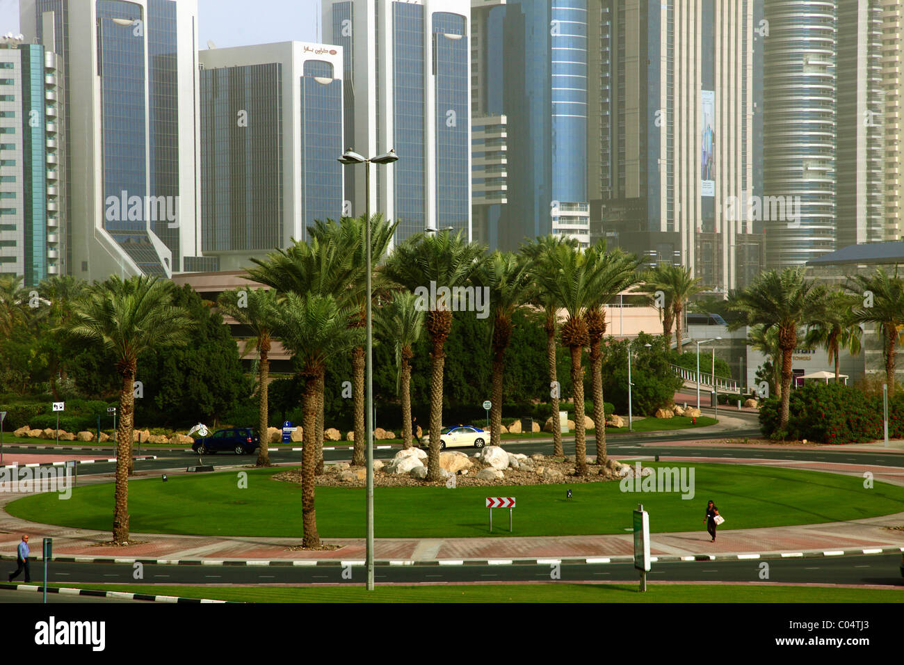 United Arab Emirates, Dubai, Sheikh Zayed Road, office buildings, park