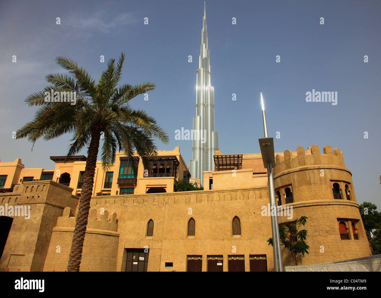 United Arab Emirates, Dubai, Burj Khalifa; The Palace Hotel, Stock Photo