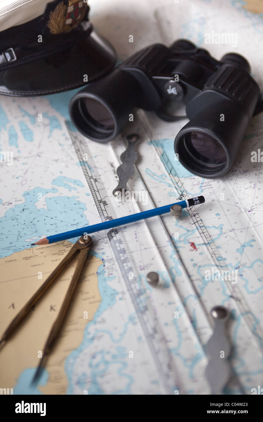 Marine navigation chart and equipment Stock Photo Alamy
