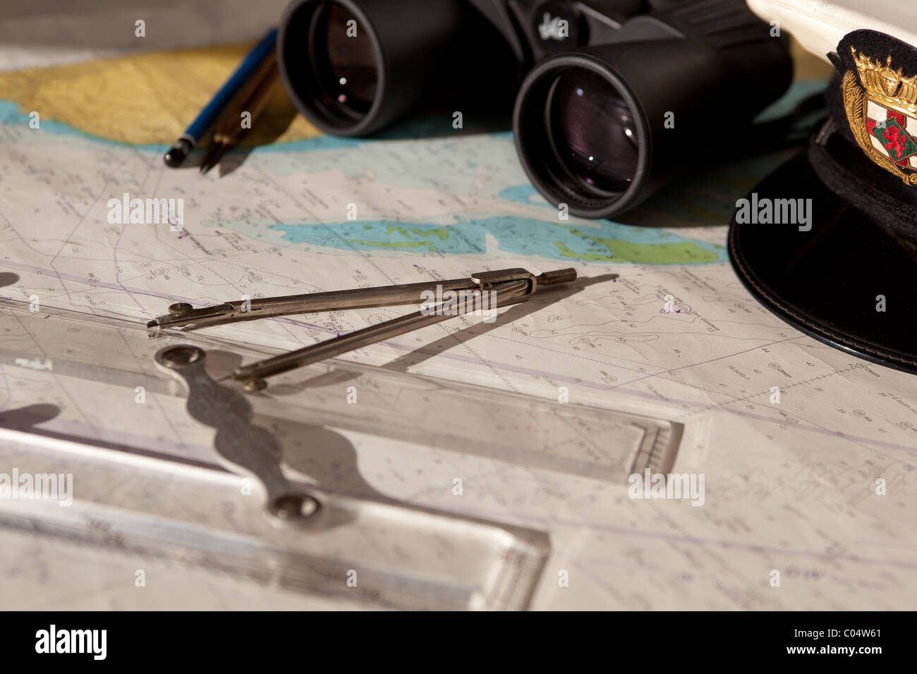 Marine navigation chart and equipment Stock Photo Alamy