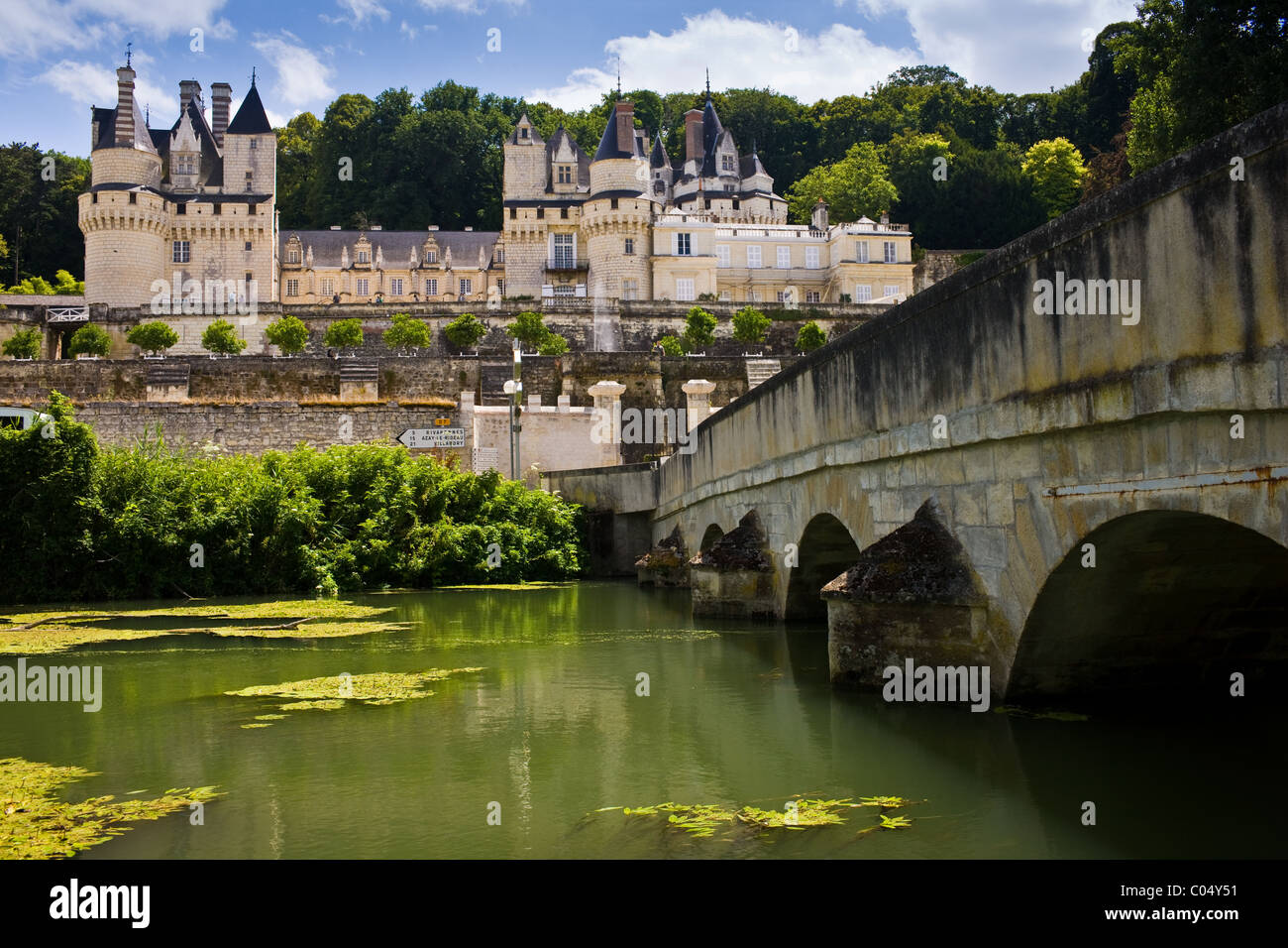 Chateau d'Usse at Rigny Usse from across the Indre River in the Loire Valley, France Stock Photo
