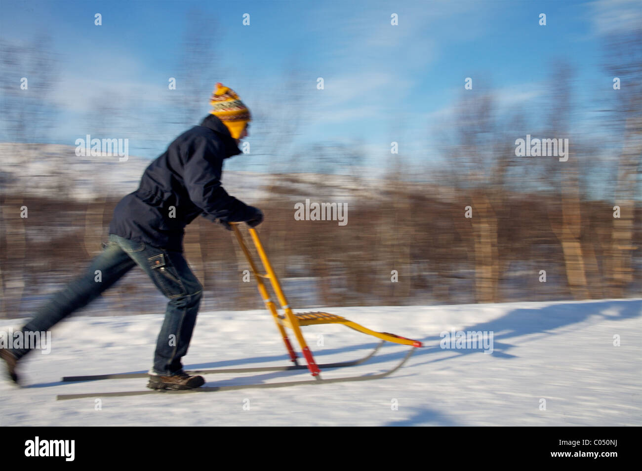 Sparking (kick sledging) in Kirkenes, Norway Stock Photo