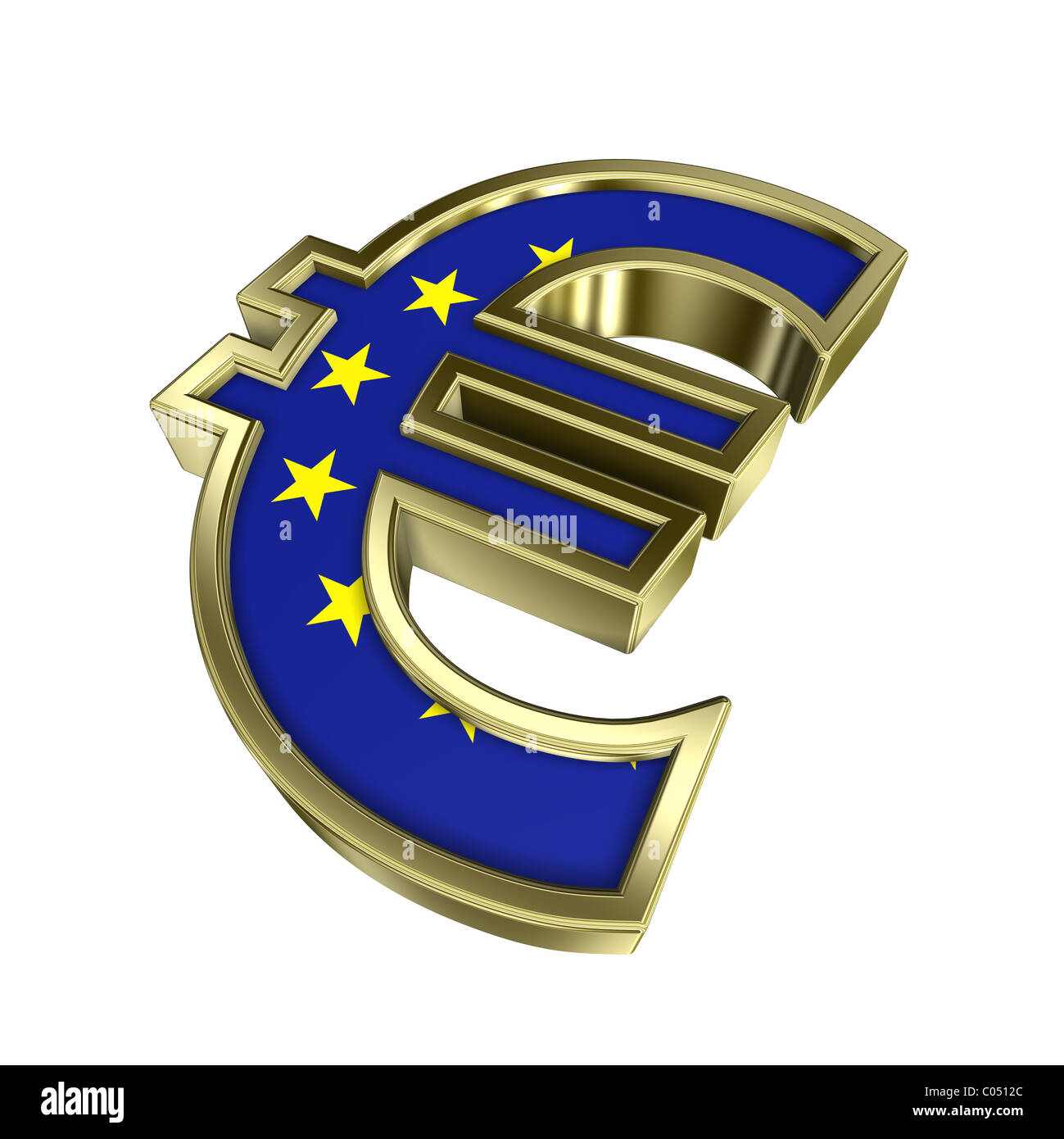 Gold Euro sign with european union flag isolated on white Stock Photo