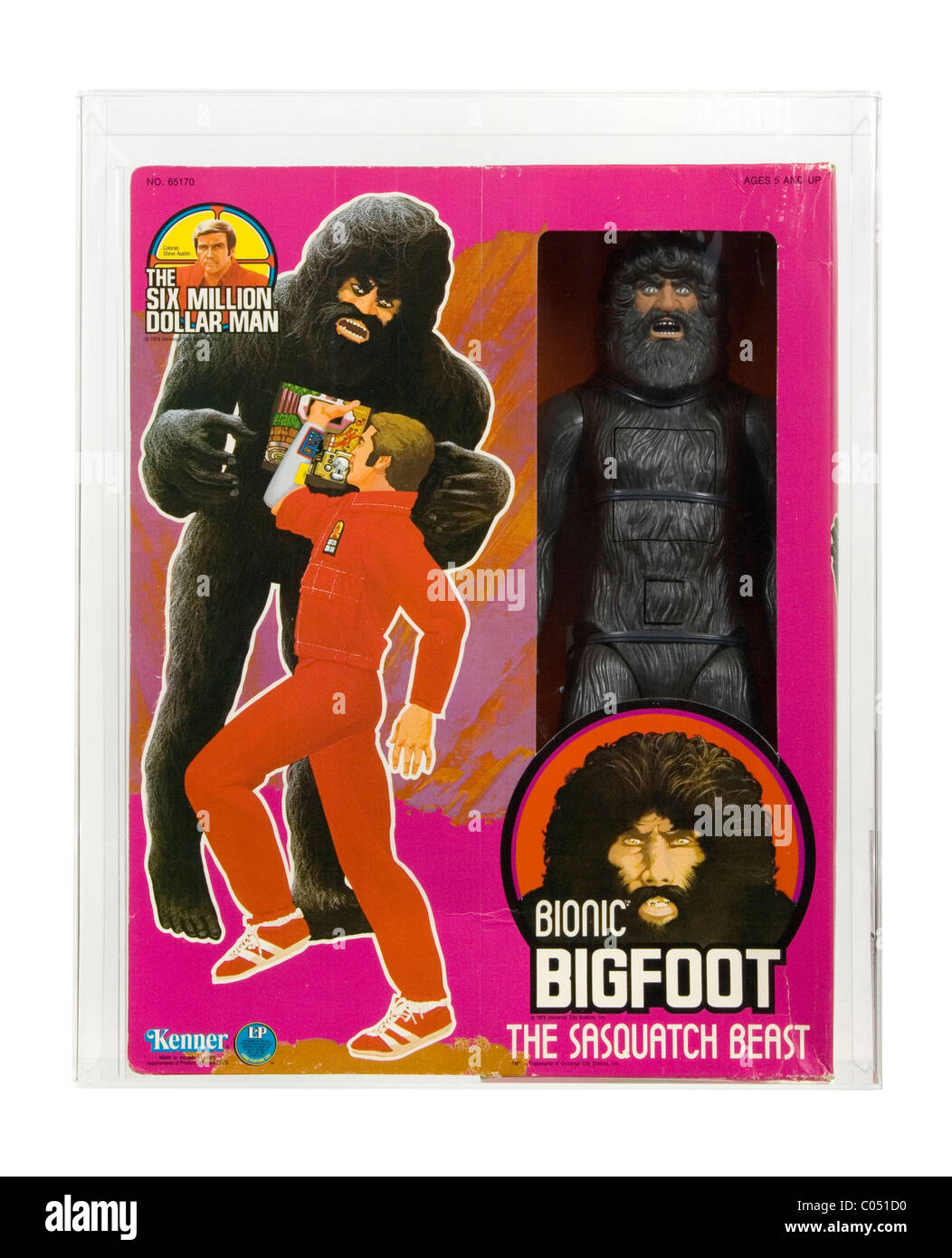 1977 Bionic Bigfoot from the Six Million Dollar Man Series, made by Kenner. MISB, NRFB, AFA 75 EX+/NM (Excellent+/Near Mint). Stock Photo
