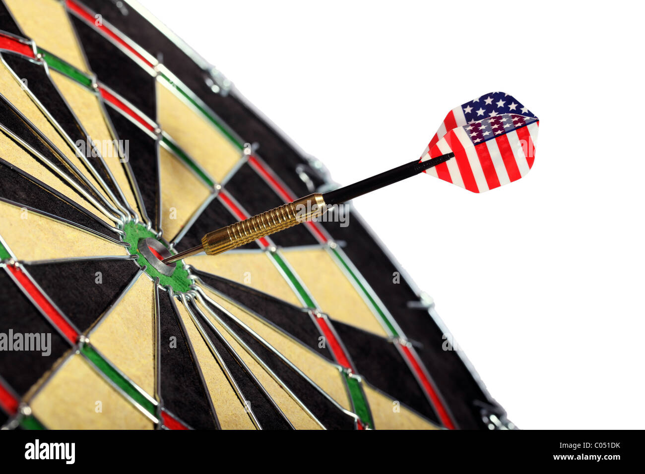 One ideal hit in red point of a target board, concept for success and marketing. Stock Photo