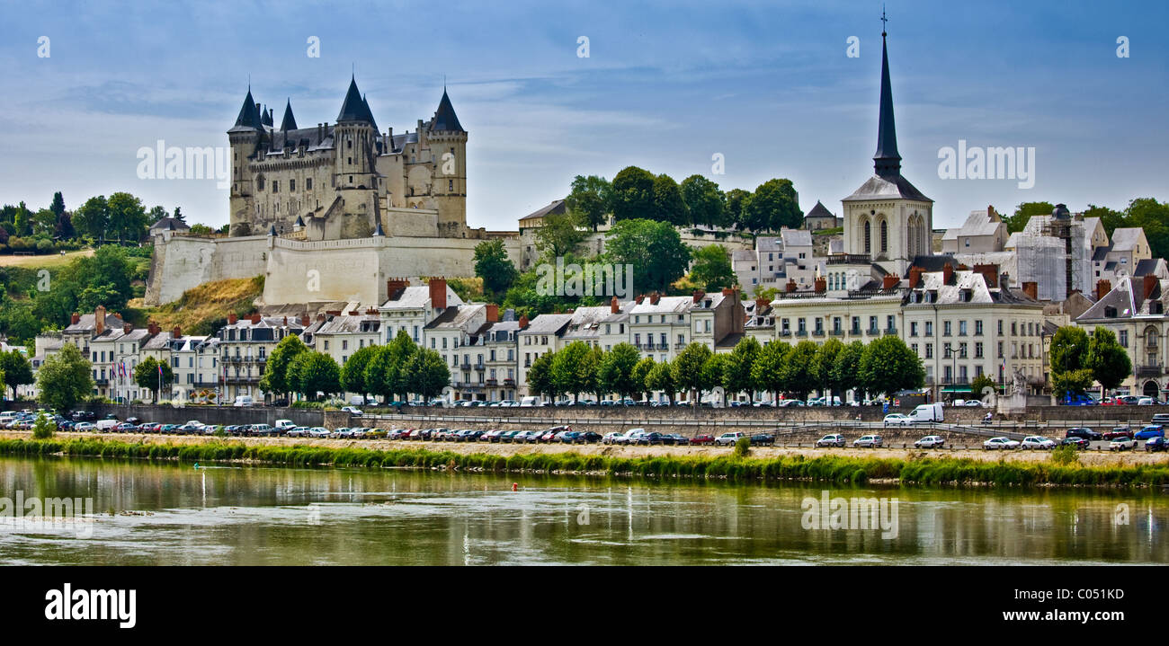 Chateau Saumur and the River Loire, in the Loire Valley, France Stock ...