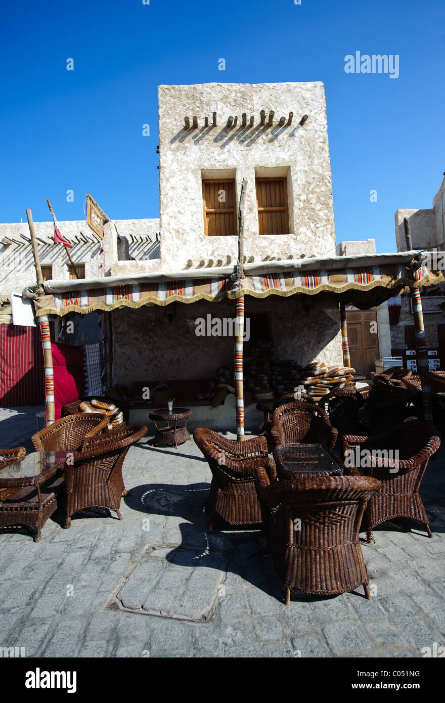 Chairs in an outside bar in Souq Waqif, Doha, Qatar a traditional