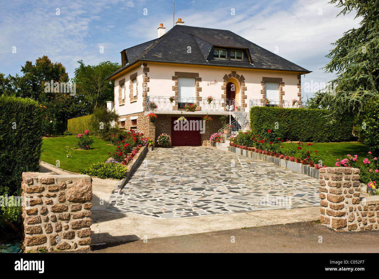 Typical French modern house in period style at Ernee in Normandy, France Stock Photo