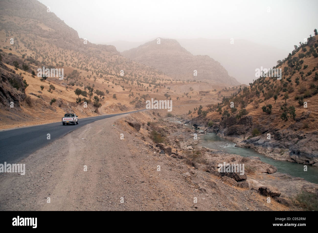 The Haji Omran Road, a highway running beside the Choman River and through the Zagros Mountains of Iraqi Kurdistan region of northern Iraq, Stock Photo