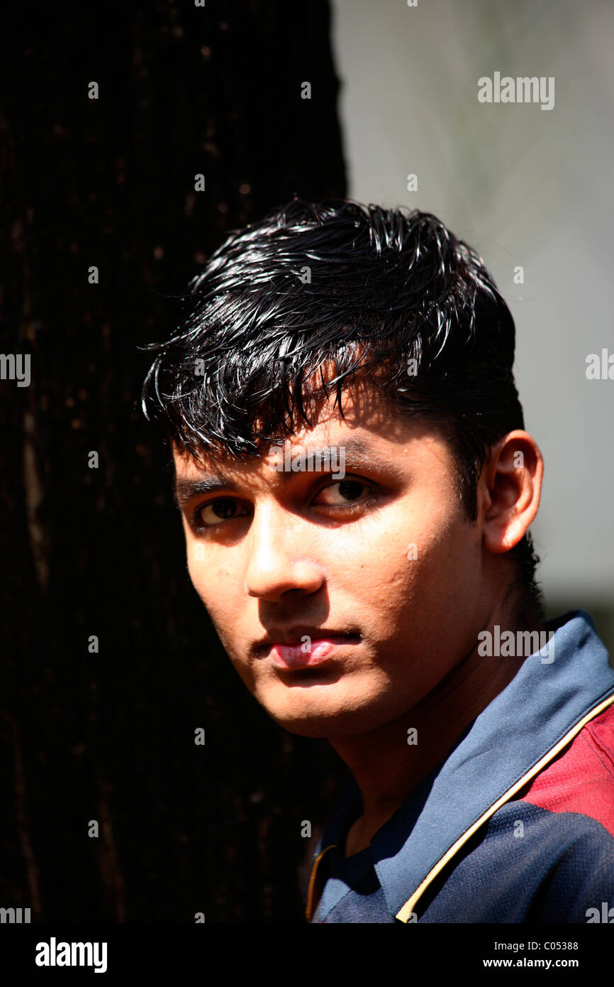 An Indian boy with a wet hairs Stock Photo - Alamy