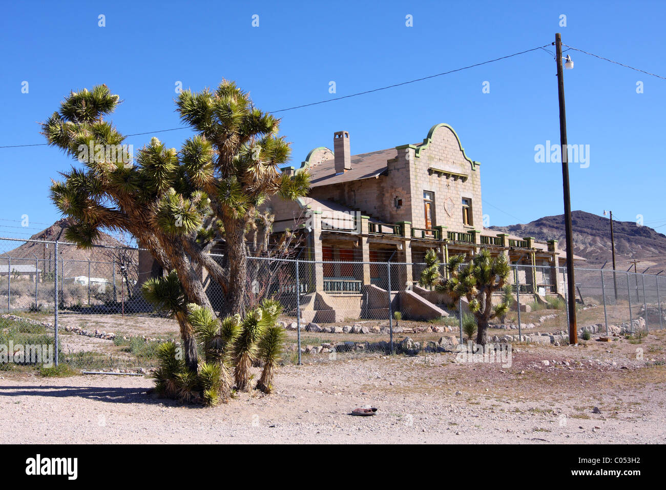 The Las Vegas Tonopah Railroad Depot in Rhyolite, Nevada. Stock Photo