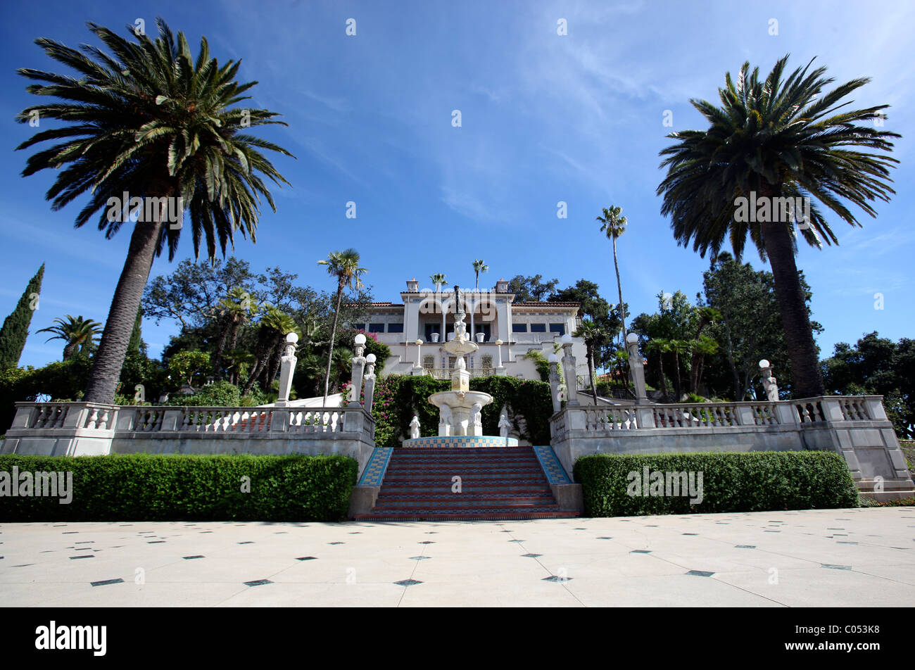 The courtyards of the Hearst Castle near San Simeon, California, where newspaper magnate William Randolph Hearst once lived. Stock Photo
