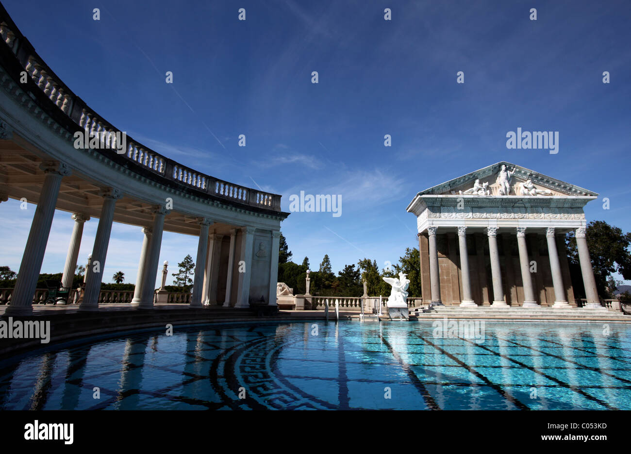 The courtyards of the Hearst Castle near San Simeon, California, where newspaper magnate William Randolph Hearst once lived. Stock Photo