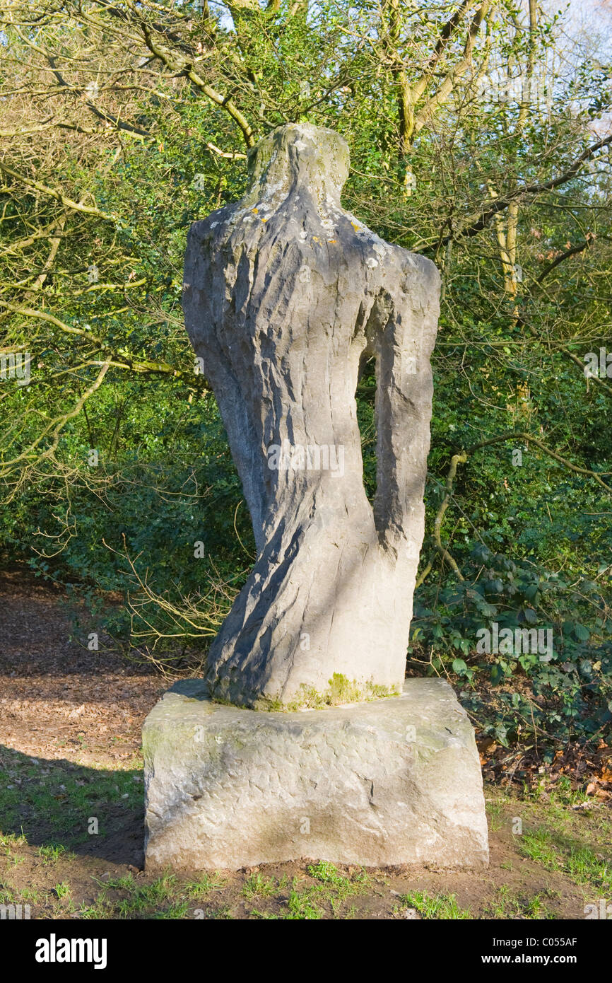 London , Hampstead Heath , Kenwood House park , modern contemporary sculpture or statue , Flamme by Eugene Dodeigne in 1983 Stock Photo