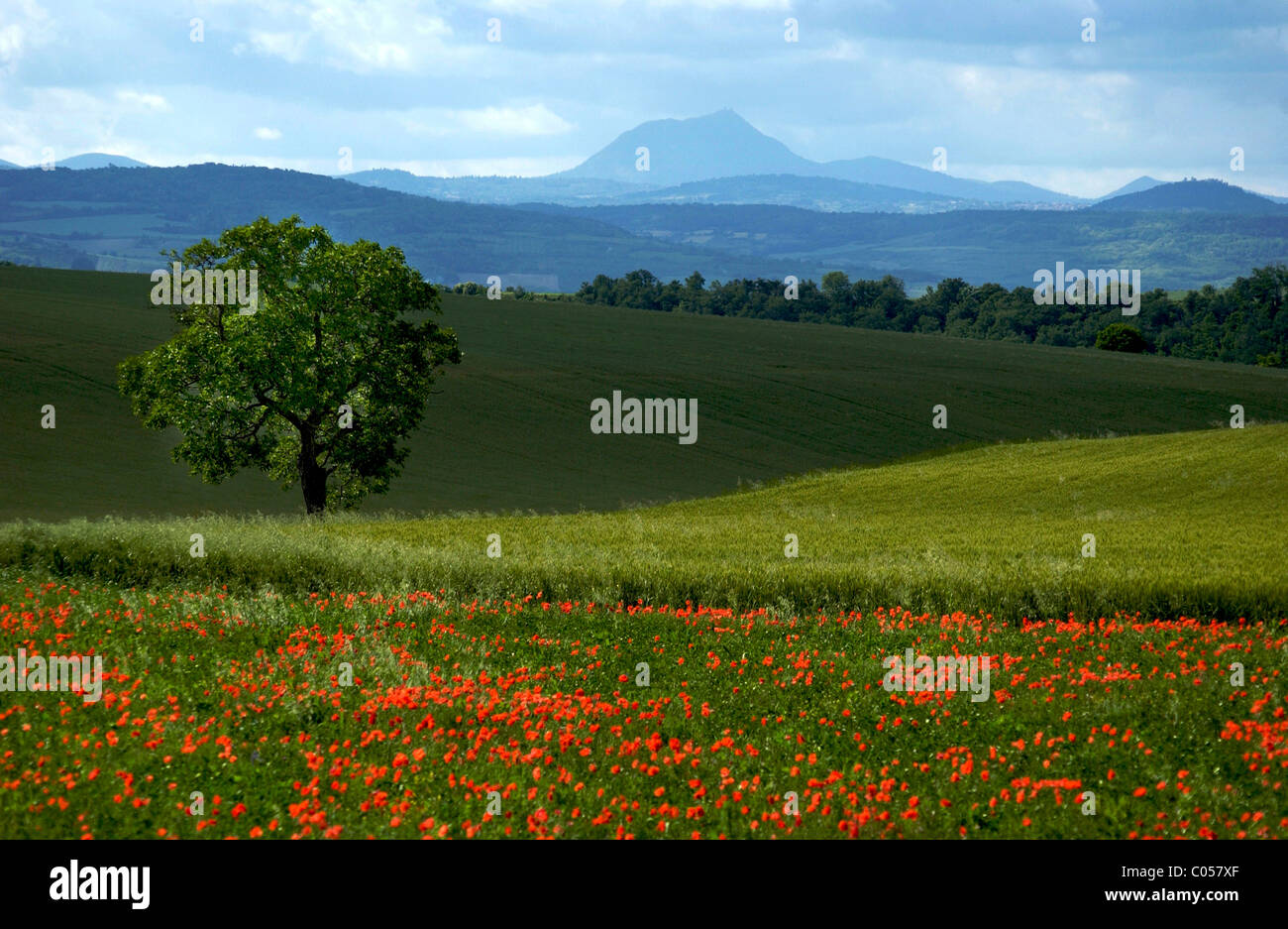 French countryside - The Puy-de-Dôme, volcano and landscape in Auvergne region, France. Stock Photo