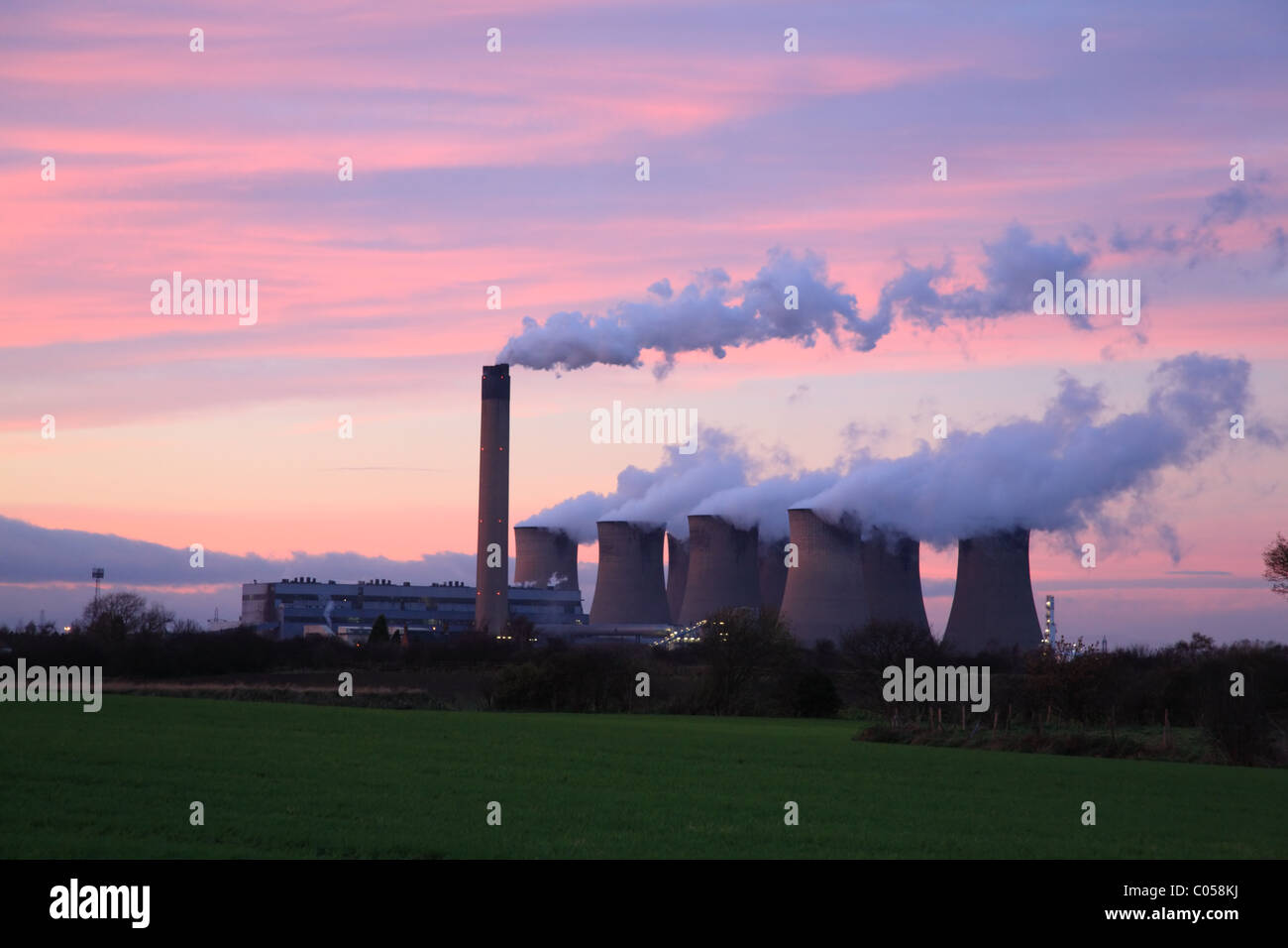 Eggborough Power Station at sunset, Selby North Yorkshire England Stock