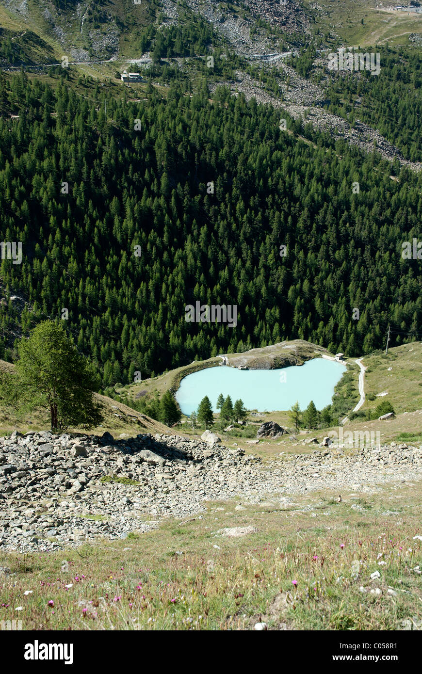 Grindjisee lake Mountain reflection Zermatt Sunnegga paradise view  Switzerland Suisse Schweiz Alps Wallis Valais Stock Photo