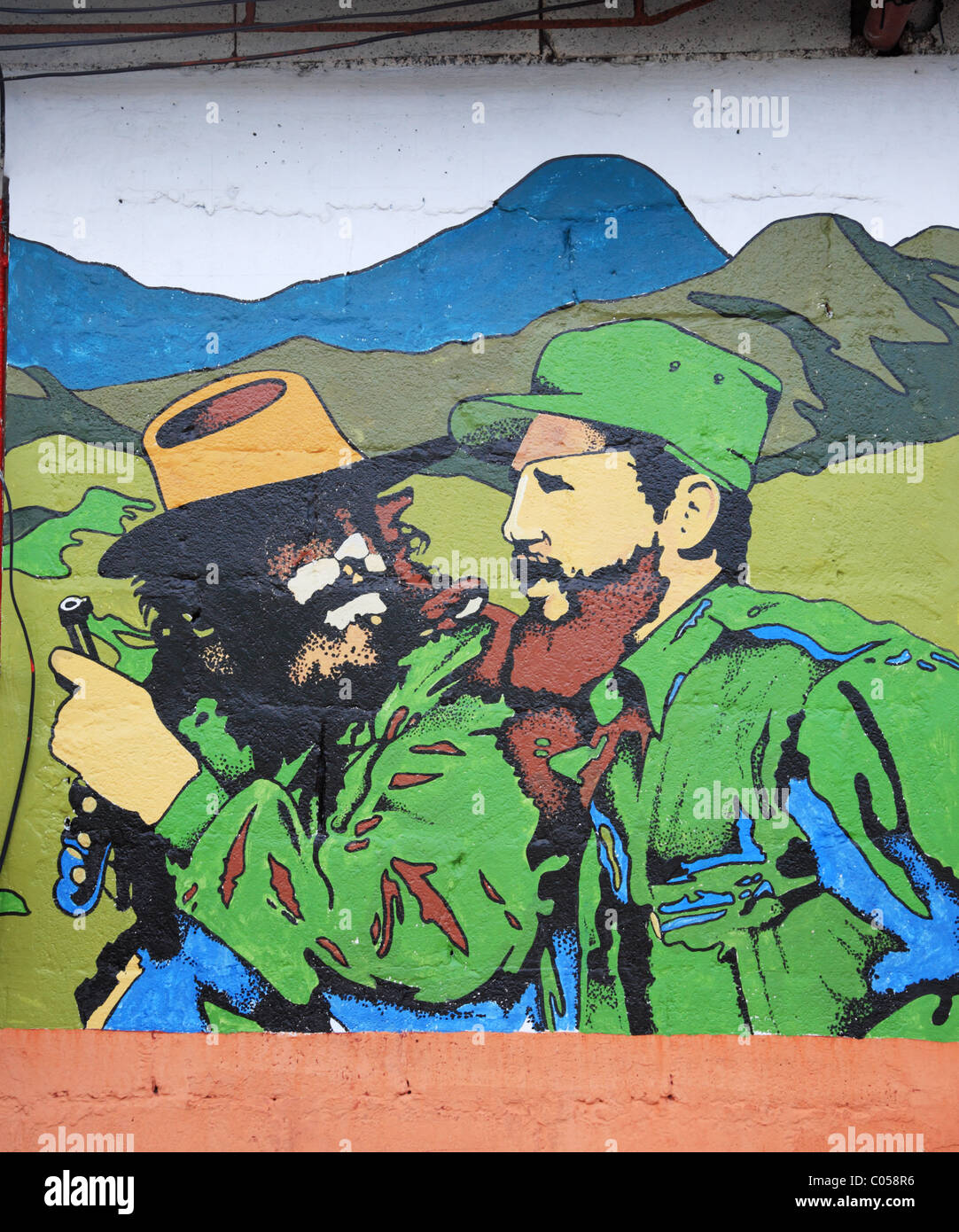 Che Guevara and El Castro painted on a wall in Cuba Stock Photo