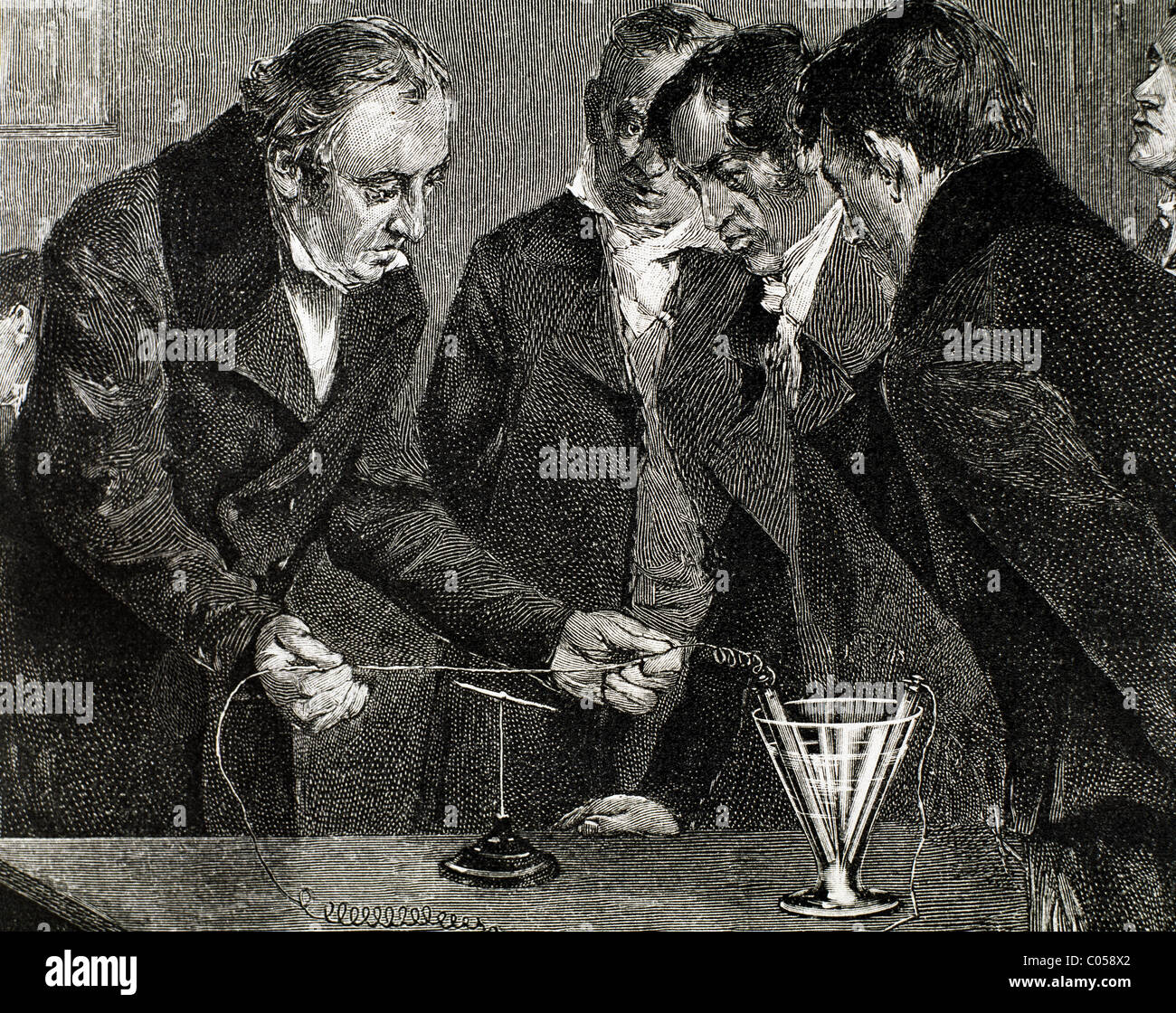 Oersted, Hans Christian (Copenhagen Rudkobing ,1777-1851). Danish physicist and chemist. Oersted discovers electromagnetism. Stock Photo