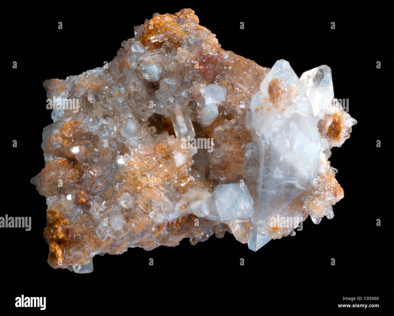 celestine crystal stone in a black isolated background Stock Photo