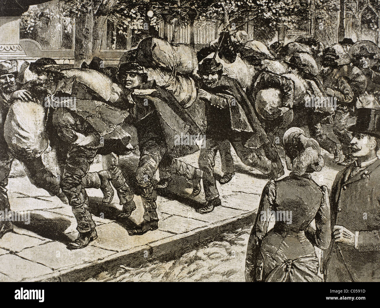 Arrival of Italian immigrants to New York. 1863. Engraving Stock Photo