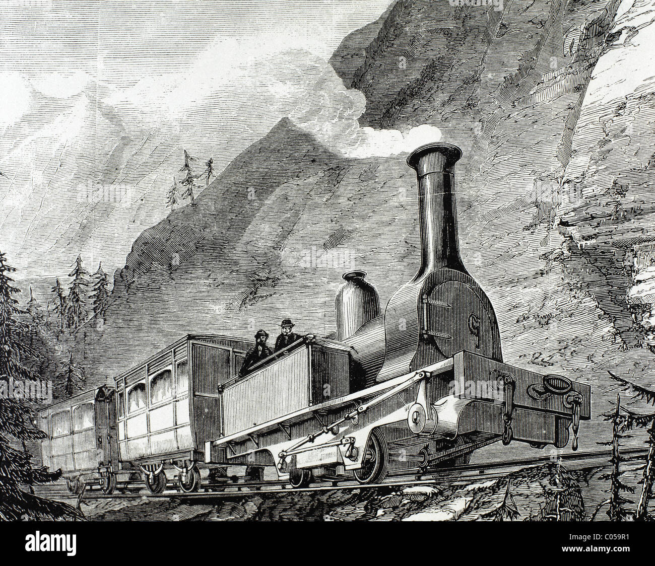 Old railway. United States. Nineteenth-century engraving. Stock Photo