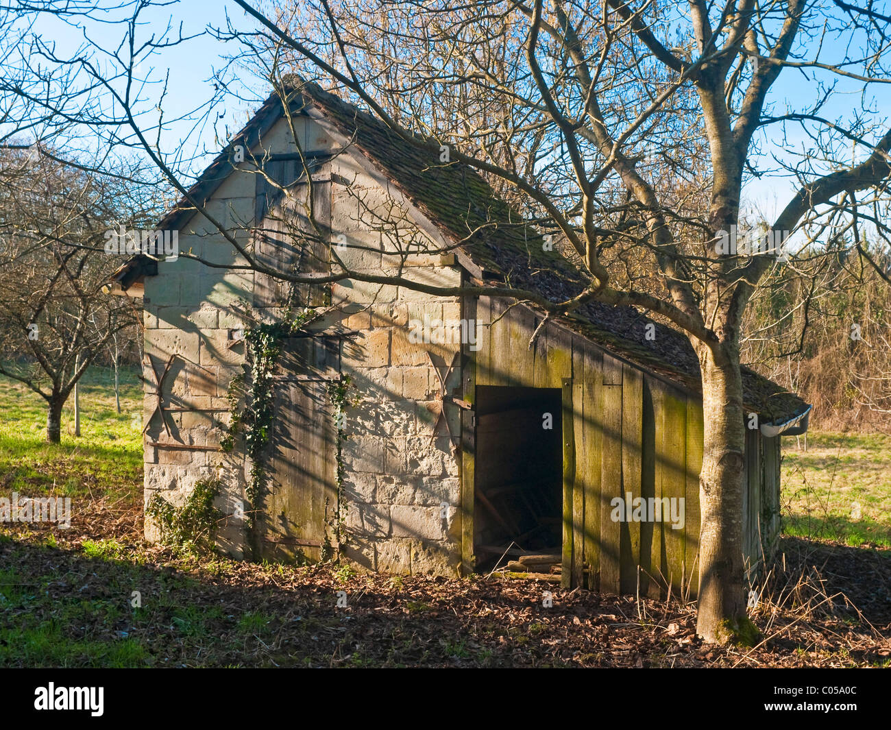 Small house and shed - Indre-et-Loire, France. Stock Photo