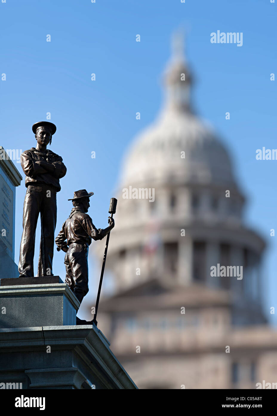 Statues on war memorial Texas State Capitol Building Austin Texas USA