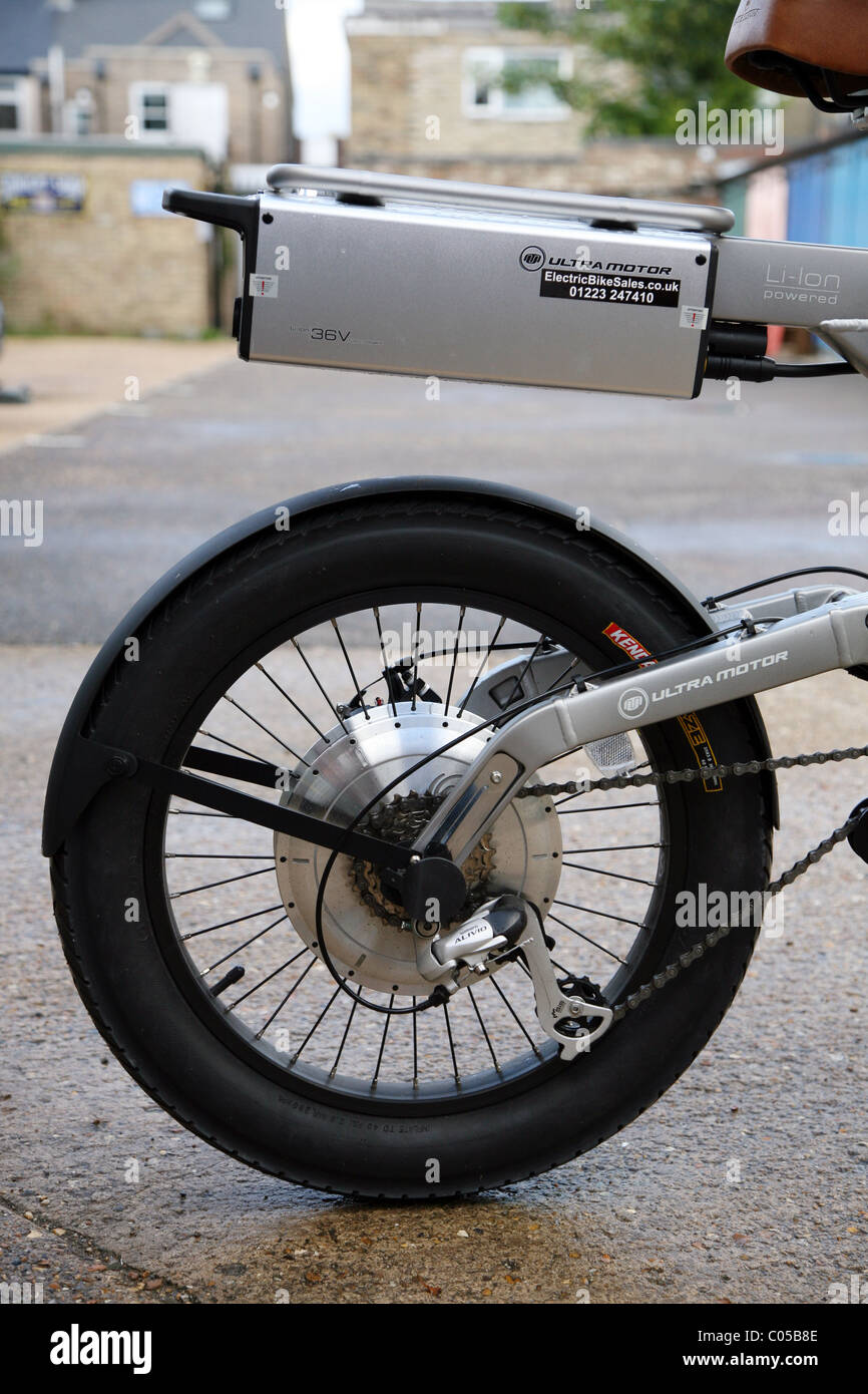 The rear wheel and battery pack of the Ultra Motor A2B electric bicycle  Stock Photo - Alamy